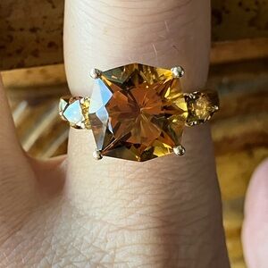 Champagne Quartz Sterling Silver Cocktail Ring Size 8